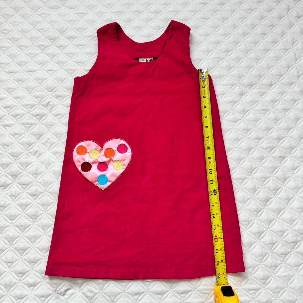 CWD Kids Pink Corduroy Sleeveless Pullover Jumper Dress Rainbow Heart Pocket 6x - Picture 8 of 12